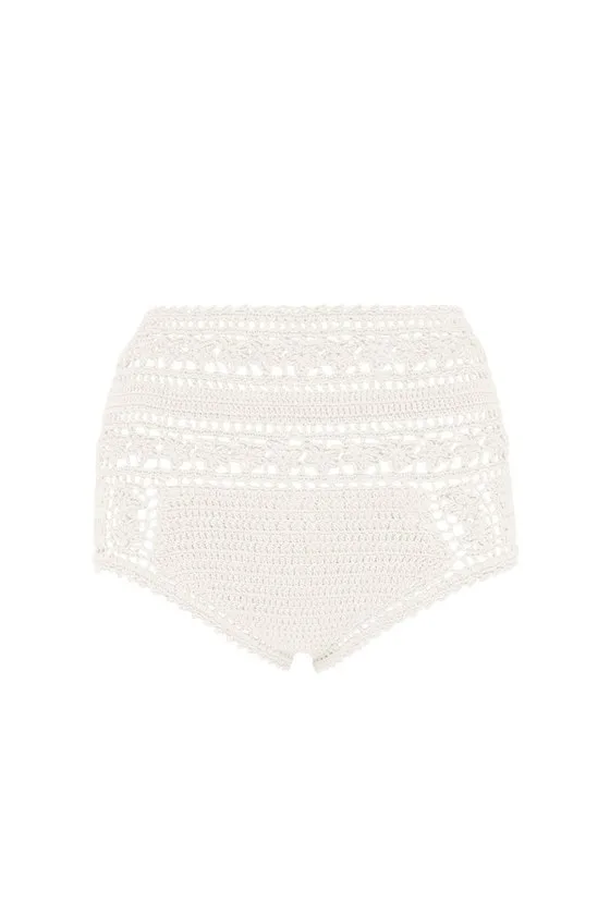 She Made Me Rose Cotton Crochet High Waisted Bikini Bottom, Ivory