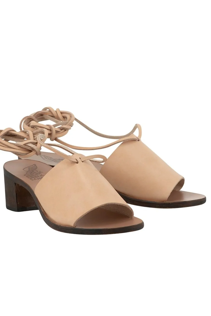 Ancient Greek Sandals Christina Block, Natural with Chestnut Heel