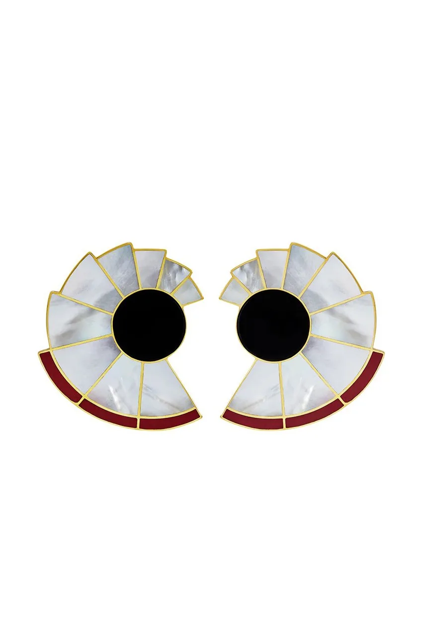 Monica Sordo Nautilus Earfan Double | Natural Mother of Pearl, Onyx, Red Jasper + 21-karat Gold Plated Brass